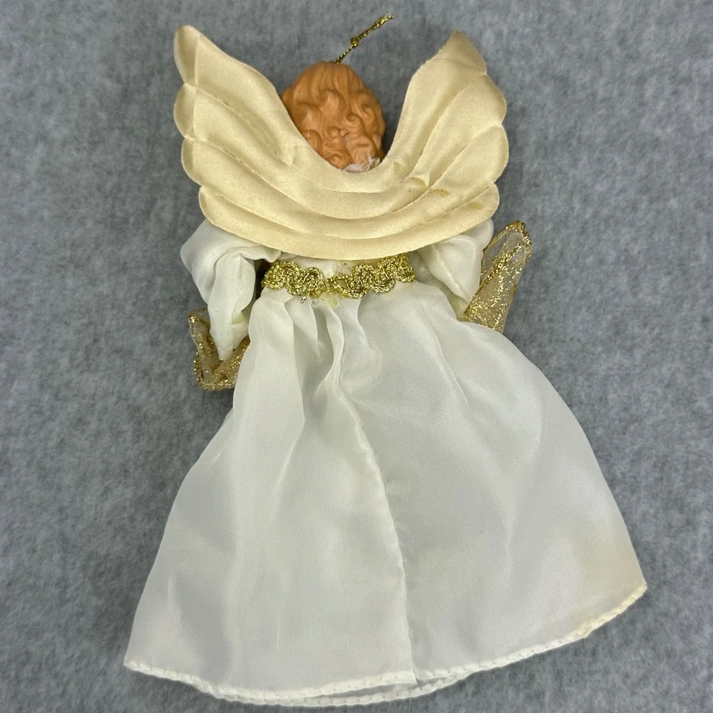 Vintage Angel Tree Topper Ornament Gold Cream Satin Resin Face 8.5 Inch‎